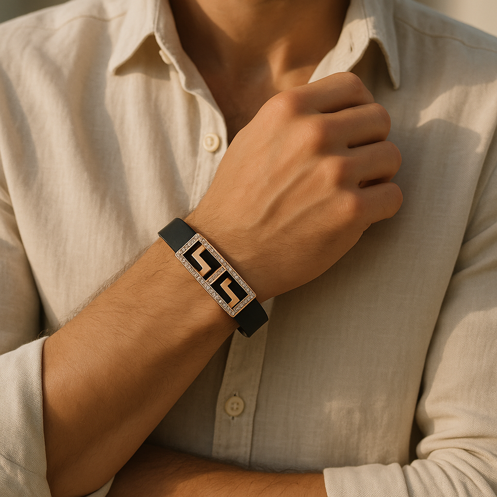 Black & Gold Greek Key Bracelet