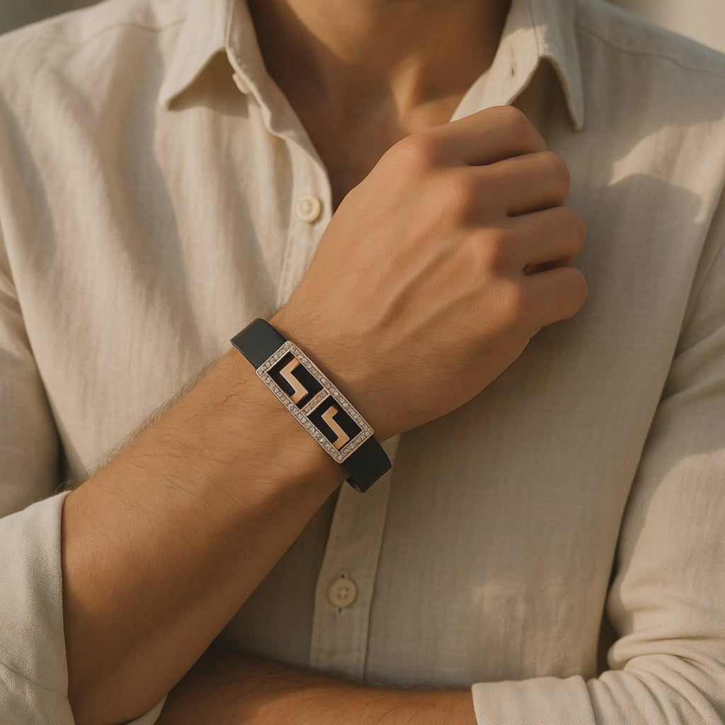 Black & Gold Greek Key Bracelet